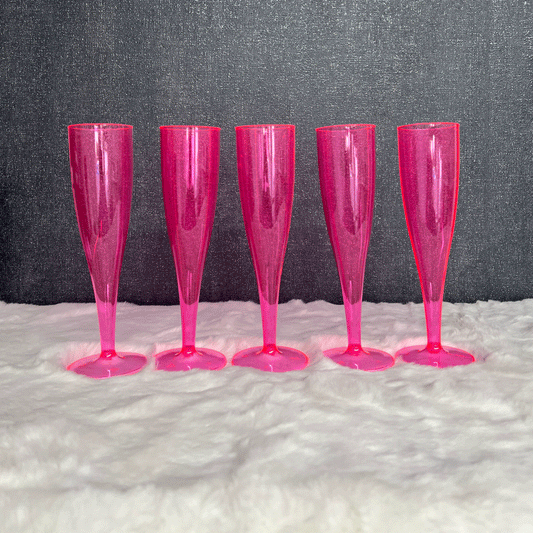 Pink Glitter 6oz 175ml Biodegradable Plastic Flutes Pack of 10
